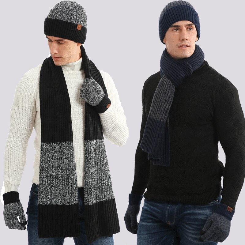 New men&s  women&s hat scarf glove three piece gift Autumn  winter thickened beanie scarf gloves warm suit  women winter hat